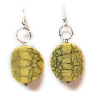 Yellow Crackle Large Disc Earrings